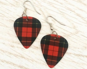 Scottish Tartan Earrings Guitar pick plectrum Handmade in Scotland Rock