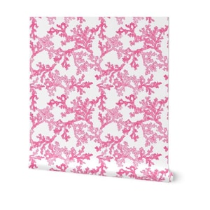 Pre-Pasted Pink Coral Wallpaper, Pink Coastal Wallpaper, Pink Tropical Wallpaper Roll, Beach, Removable Wallpaper,
