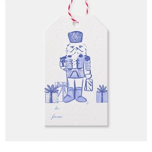 Nötknäpparen-etikett, Grandmillenial, blå nötknäppare presentetiketter, juletiketter, högtidsetikett, julklappsetikett, juletikett, högtidsetikett