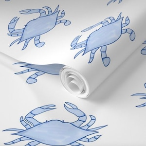 Carta da parati Peel and Stick Blue Crab, carta da parati Coastal Renters, carta da parati Nautical Tropical, rotolo di carta da parati autoadesiva, carta da spiaggia, carta rimovibile