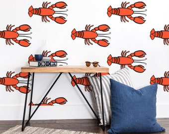 Peel and Stick Red Lobster Wallpaper, Coastal Wallpaper, Nautical Wallpaper, Self Adhesive Wallpaper Roll, Removable Wallpaper, Beach