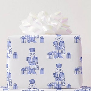 Christmas Nutcrackers Wrapping Paper, Blue and White Holiday Gift Wrap, Cute Nutcracker Gift Wrap, Nutcracker Baby Shower, Grandmillenial