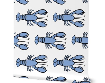 Pre-Pasted Blue Lobster Wallpaper, Coastal Renters Wallpaper, Nautical Tropical, Self Adhesive Wallpaper Roll, Beach, Temporary Wallpaper