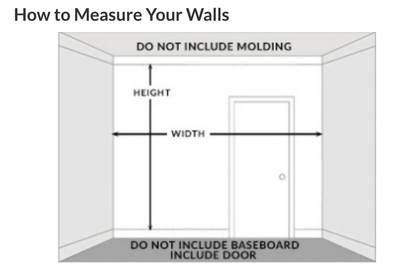 Pode incluir: Diagrama que mostra como medir uma parede para papel de parede ou tinta. O diagrama mostra uma parede com uma porta. As instru&ccedil;&otilde;es dizem para medir a altura e a largura da parede, mas para n&atilde;o incluir a moldura ou o rodap&eacute;. As instru&ccedil;&otilde;es tamb&eacute;m dizem para incluir a porta na medi&ccedil;&atilde;o.