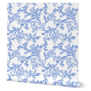 Peel and Stick Blue Coral Temporary Wallpaper, Coastal Wallpaper, Nautical Tropical Self Adhesive Wallpaper Roll, Beach, Removable Wallpaper