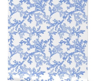 Peel and Stick Blue Coral Temporary Wallpaper, Coastal Wallpaper, Nautical Tropical Self Adhesive Wallpaper Roll, Beach, Removable Wallpaper