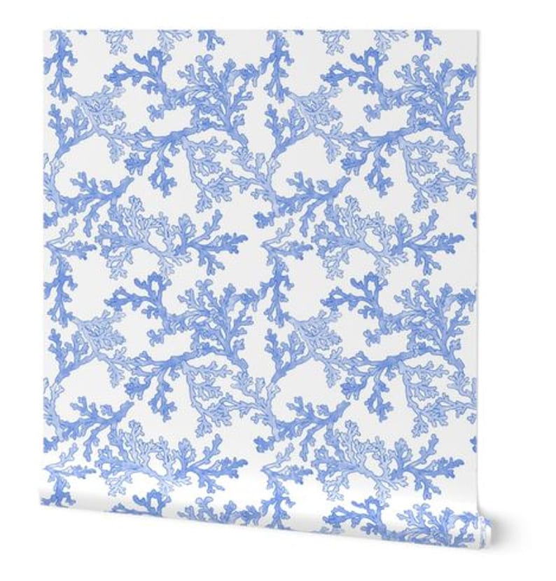 Light blue coral removable wallpaper roll.