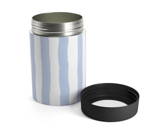 New England Blue Watercolor Stripe Beer Can Holder, Drink Insulator
