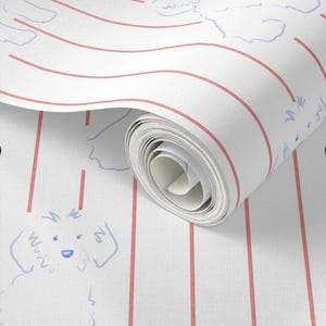 Tapeta z motywem szczeniaka Doodle z klejem, czerwono-niebieskie paski, zdejmowana dekoracja pokoju dziecięcego