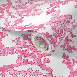 Peel and Stick Pink Coral Wallpaper, Coastal Renters Wallpaper, Nautical Tropical Self Adhesive Wallpaper Roll, Beach, Pink Temporary Paper