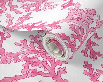 Peel and Stick Pink Coral Wallpaper, Coastal Renters Wallpaper, Nautical Tropical Self Adhesive Wallpaper Roll, Beach, Pink Temporary Paper