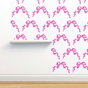 Pre-Pasted Pink Bow Trellis Wallpaper,  Pink Temporary Wallpaper, Little Girl Nursery, Removable Wallpaper, Pink Trellis, Ballet Bow