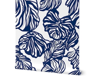 Papel de parede temporário de casca e vara da Marinha de Palm Beach, papel de parede costeiro removível, rolo de papel de parede tropical náutico, praia, folhas do oceano