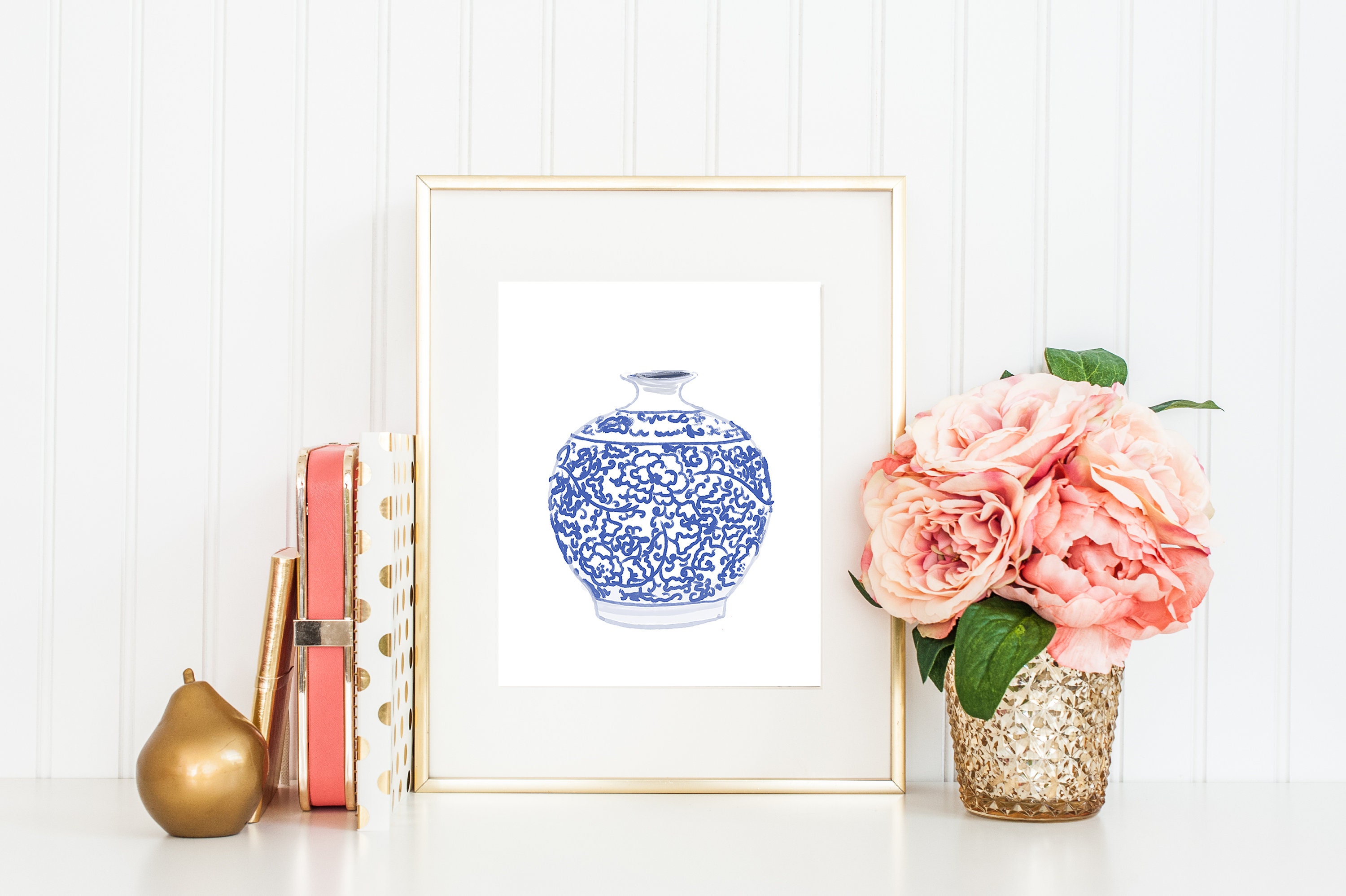 Blue and White Ming Vase INSTANT DOWNLOAD, Blue Ginger Jar Print, Preppy Wall Art, Preppy Art Prints, Downloadable Blue Ginger Jar Prints