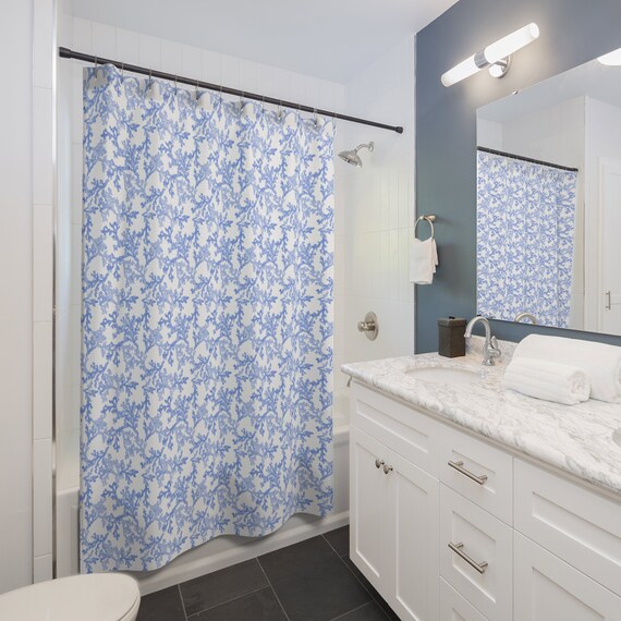 Blue coral shower curtain discount