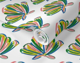 Pink Seashell Peel and Stick Temporary Wallpaper, Nautical Wallpaper, Removable Wallpaper, Blue Seashell Wallpaper, Palm Beach, Cape Cod