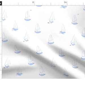 Blue Sailor Puppy Petal Signature Cotton, Sailboat Nursery Fabric, Coastal Cotton Fabric, Dog Fabric, Nautical Fabric, Wide cotton sateen