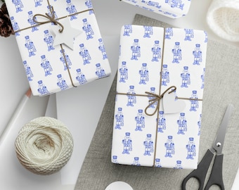 Wrapping Paper: Blue Nutcrackers (Christmas, Holiday, Gift Wrap) Blue and White Holiday Gift Wrap