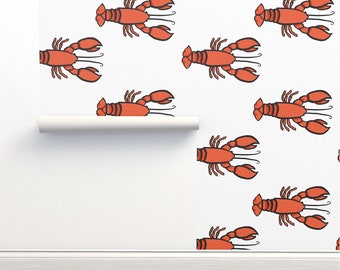 Pre-Pasted Red Lobster Wallpaper, Coastal Wallpaper, Nautical Wallpaper, Self Adhesive Wallpaper Roll, Removable Wallpaper, Beach