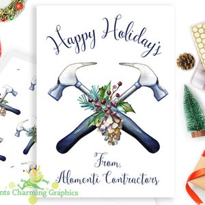 Construction Christmas Card, Corporate Holiday Card, Custom Design