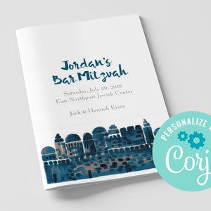 Programma Bar Mitzvah o Bat Mitzvah di Gerusalemme Piega mezza pagina fai da te con Corjl Download digitale Stampa tu stesso