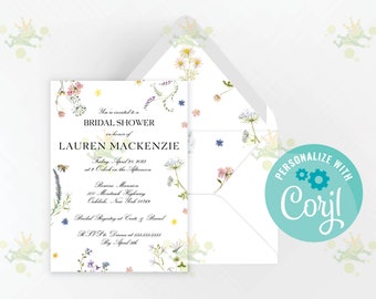 Bridal Shower Invitations Wildflowers Garden Party Simple Elegant Design Template Baby Shower Birthday Wedding