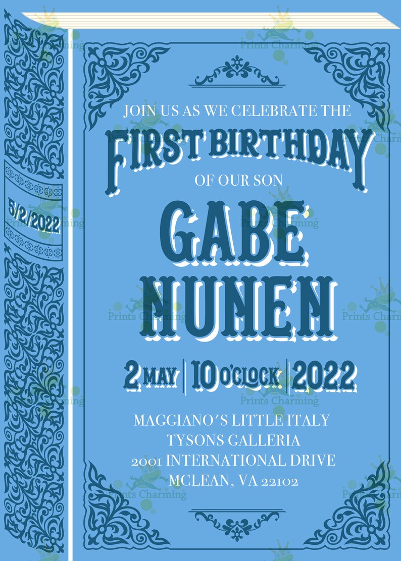 Book Birthday Invitation / First Birthday /Story Book Invitation / Digital Custom Printable / Digital Download / Professional Printing 画像 4