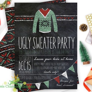 Ugly Sweater Party / Christmas Party Invitation / Holiday Party / Chalkboard Invitation / Digital Invitation / Custom Printing