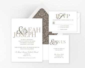 Custom Wedding Invitations, Classic With Damask Touches, Simple Elegant Design, Professionally Printed or Print Yourself