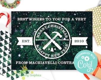 Company Christmas Card, Business Holiday Card, Add a logo and Personalize Yourself DIY Digital Download