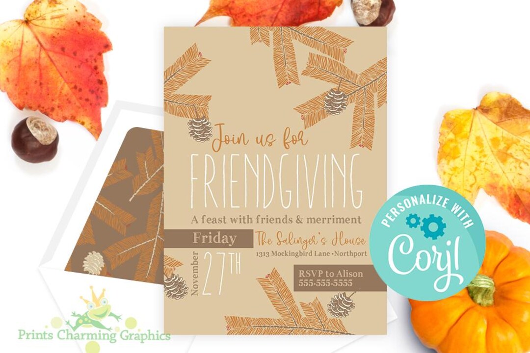 Friendsgiving Invitation, Template, Thankgiving Invite, Corjl, DIY ...