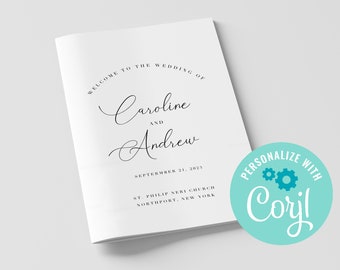 Wedding Program Template, Folded Modern Design, Wedding Ceremony, INSTANT DOWNLOAD, Corjl, DIY, 100% Editable, Minimalist, Classic, Bi-Fold