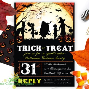 Trick or Treat Invitation / Halloween Party Invitation / Halloween Invitation / Scary Invitation / Printable / Full Moon Invitation