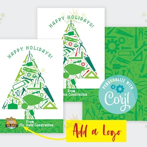 Tarjeta navideña de construcción • Tarjeta navideña de herramientas • Diseño personalizado • Impresión DIY o aquí