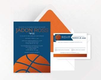 Bar Mitzvah Invitation, Basketball Theme, Personalize with your Team Colors, DIY Custom Printable Design or Professional Printing