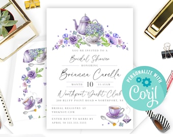 Lavender Floral Bridal Shower Invitation: Teacup Design (Digital Download)