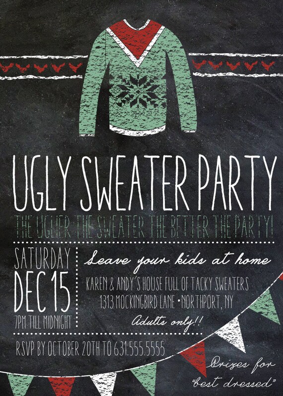 Ugly Sweater Party / Christmas Party Invitation / Holiday Party /  Chalkboard Invitation / Digital Invitation / Custom Printing - Etsy