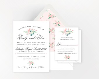 Custom Wedding Invitations, Folk Garden Floral, Simple Elegant Design, Professionally Printed or Print Yourself