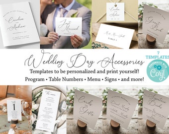 Wedding Day Accessories Minimalist Modern Print Yourself Program Favor Tag Sign Guest Book Place Card Escort Menu