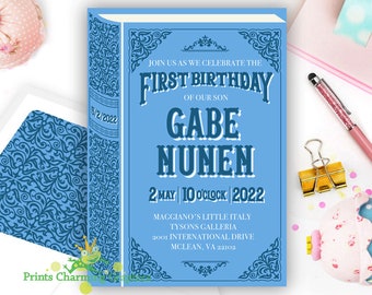 Book Birthday Invitation / First Birthday /Story Book Invitation / Digital Custom Printable / Digital Download / Professional Printing