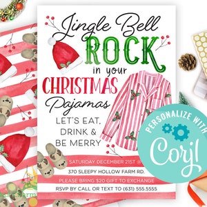 Christmas PJ Pajama Party Invitation Digital Download Edit Yourself With Corjl