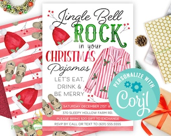 Christmas PJ Pajama Party Invitation Digital Download Edit Yourself With Corjl
