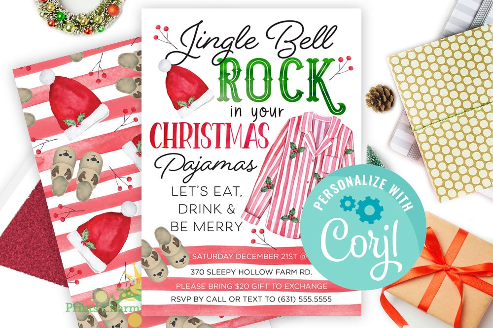 Christmas PJ Pajama Party Invitation Digital