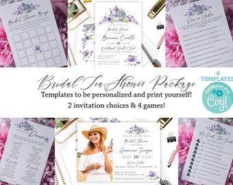 Bridal Shower Package Bridal Tea Party Invitation & 4 Games Digital Download Template to Personalize DIY