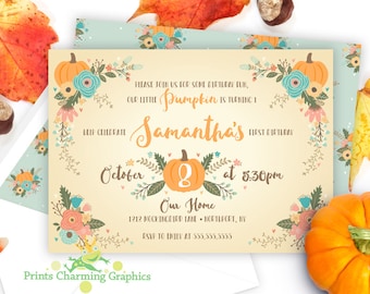 Fall Birthday Invitation / First Birthday Invitation / Pumpkin Invitation / Fall Theme Invitation / Custom Printable / Digital Download