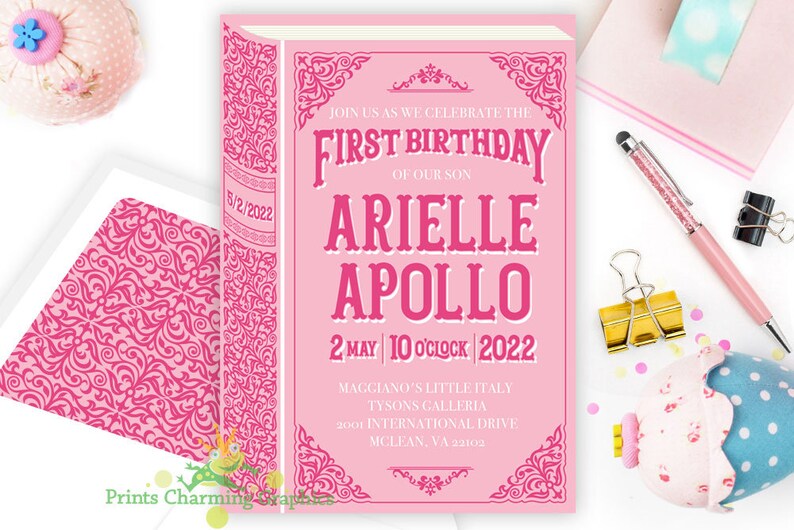 Book Birthday Invitation / First Birthday /Story Book Invitation / Digital Custom Printable / Digital Download / Professional Printing 画像 2