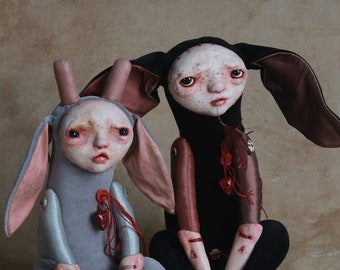 Tula & Tusiek - little trolls - ooak - art doll - textile - ceramic - original - figurative - creepy cute