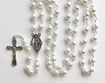 Chained rosary of pearl-colored glass beads rosary chain glass beads rosario prayer