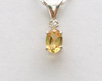 Citrine necklace, citrine pendant, citrine jewelry, November birthstone necklace, citrine diamond necklace, yellow solitaire necklace
