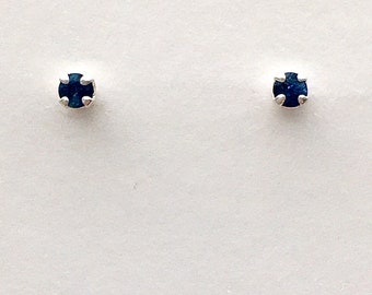 Genuine sapphire earrings, sapphire studs, September birthstone earrings, dark blue stone earrings, blue gemstone studs, sapphire jewelry